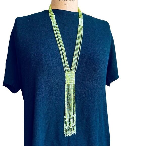 multi strand peridot Green and crystal beaded long necklace boho hippie style - Picture 1 of 11